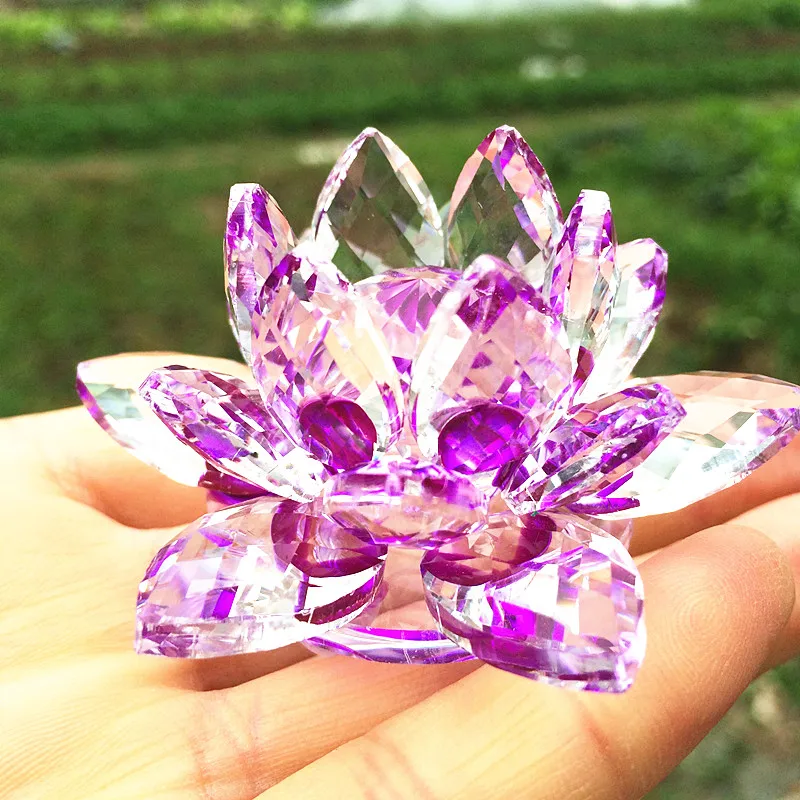 Оптовая продажа цена красивый 140 мм K9 кристалл фиолетовый цветок лотоса