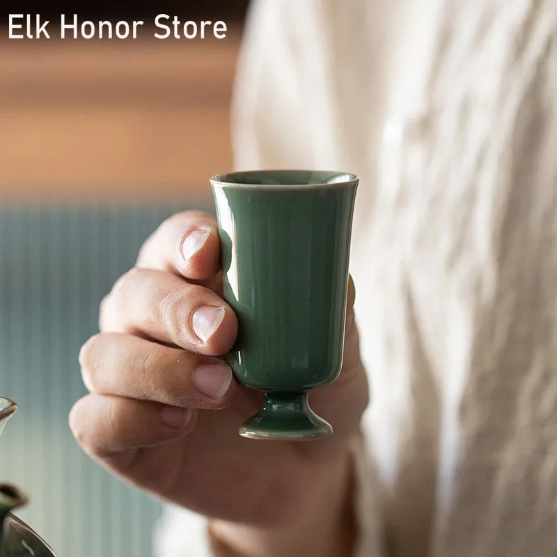 

Чашка Чайная из селадона для дома, керамическая чашка с высокой ногой для чая кунг-фу, посуда для напитков, 40 мл, 2 шт./компл.