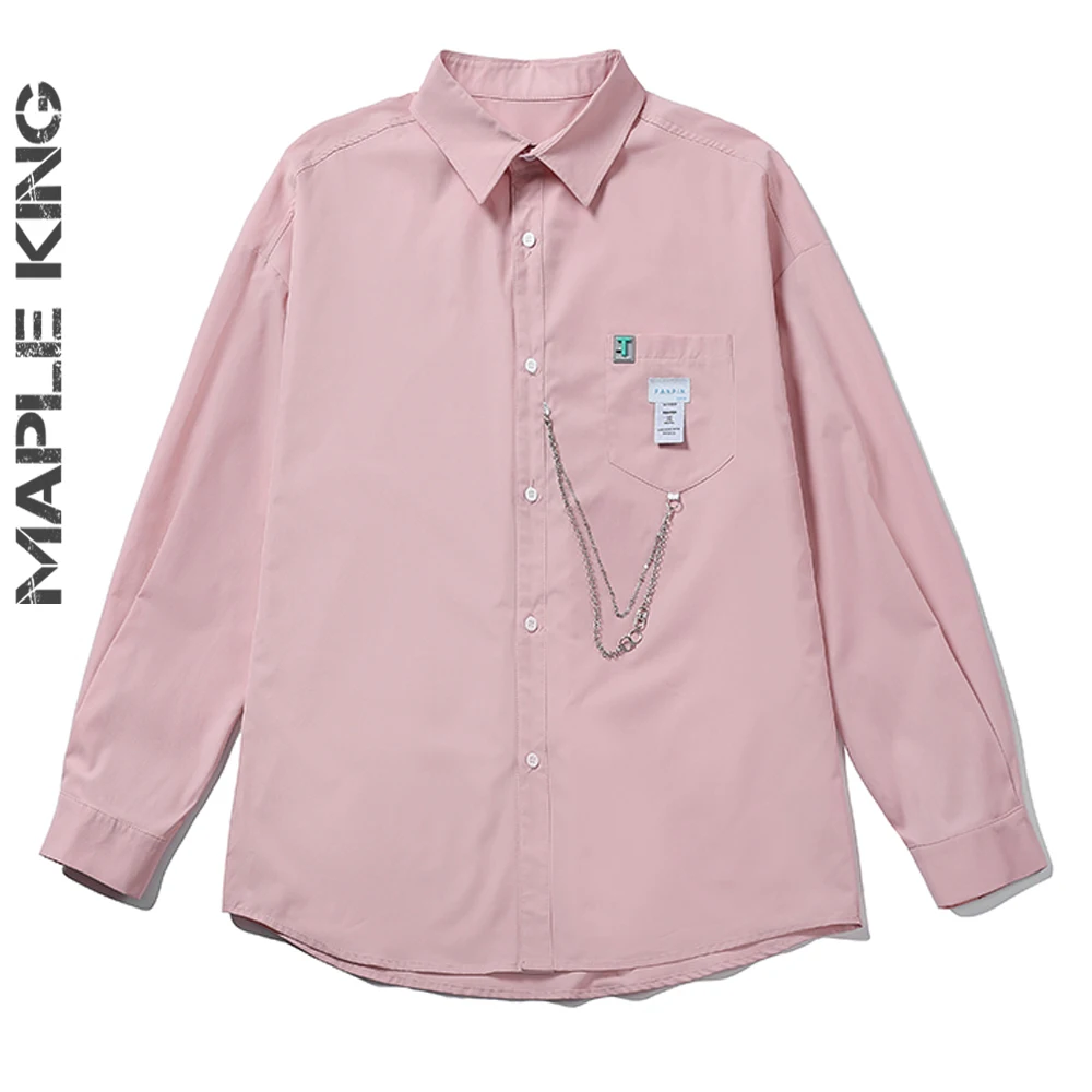 

Pink Unisex Oversized Shirt Casual Hip Hop Long Sleeved Lapel Mens Cargo Shirts Dress Harajuku Style Branded Men's Clothing 5XL