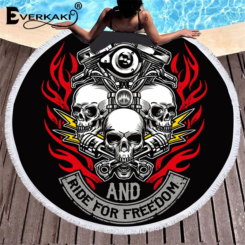 

Everkaki Boho Skull Motor Retro Print Round Beach Towel Tassels Microfiber Thick Soft Floor Mat Hydrophilic Beach Towels 2021