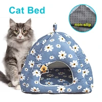 yurt pets nest dog bed cotton printing filled warm thicked half closed cat kennel autumn winter deep sleeping universal pet beds