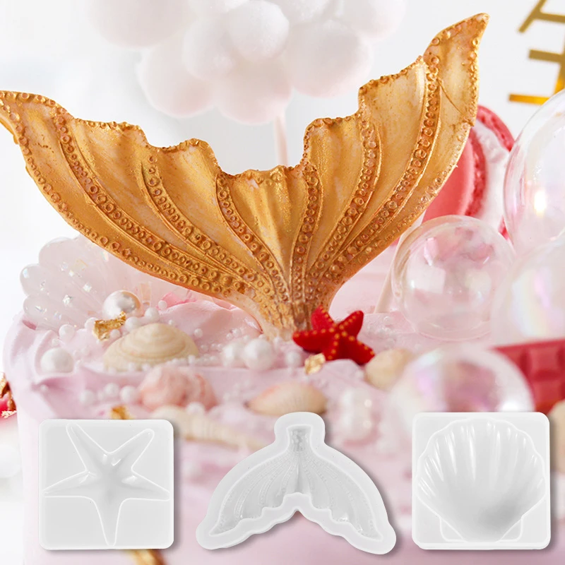 

3D Mermaid Tail Starfish Shell Dolphin Silicone Cake Mold Fondant Chocolate Epoxy Clay Soap Mould Cake Decorating Baking Tools