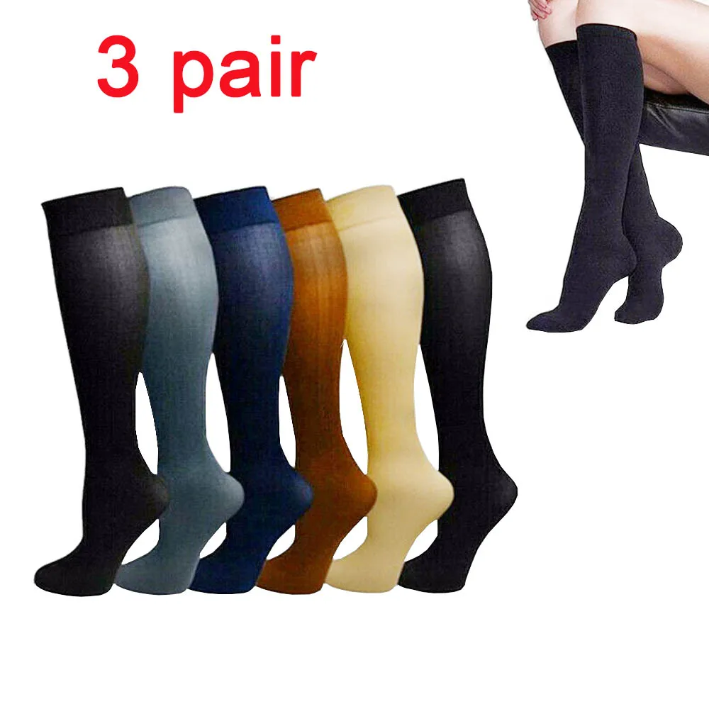 3 Pairs Stockings Pressure Compression Nylon Varicose Vein Unisex Knee High Leg Support Stretch Stocking  Relief Pain Nylon