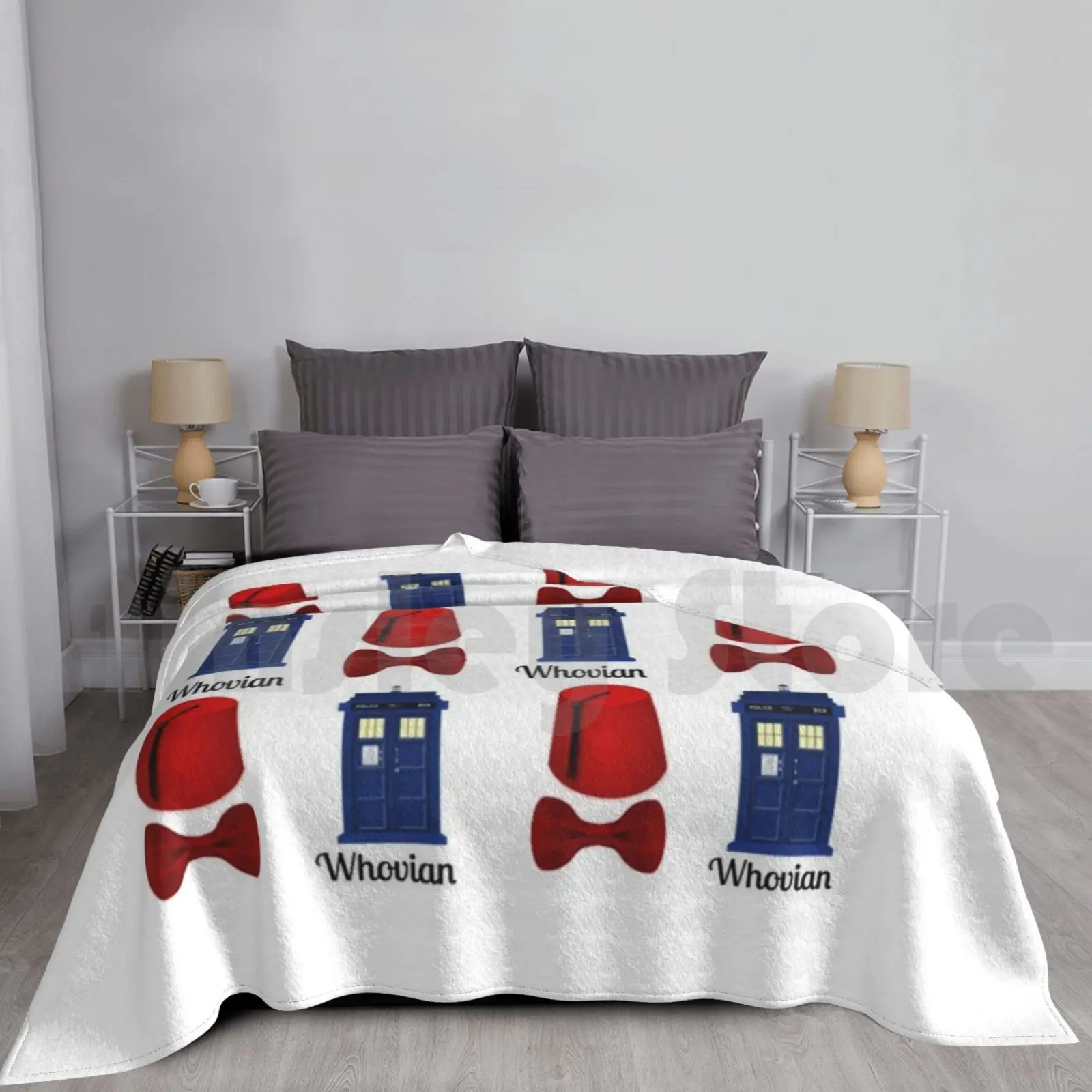 

Whovian Tile Blanket Super Soft Warm Light Thin Who Tardis Fez Fezes Cool Bow Tie Once Upon A