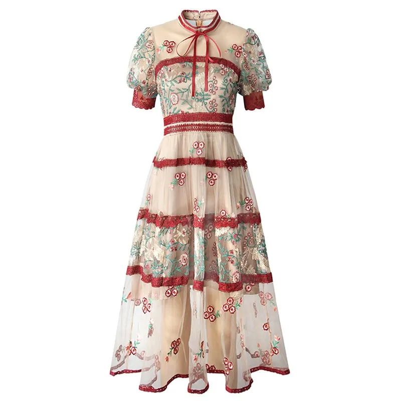 

Elegant Pastel Luxurious Lace Vestidos Retro Sexy Embroidery Trendy Ukraine 2021 New A-line Net Yarn Robe Plus Size Dress Women