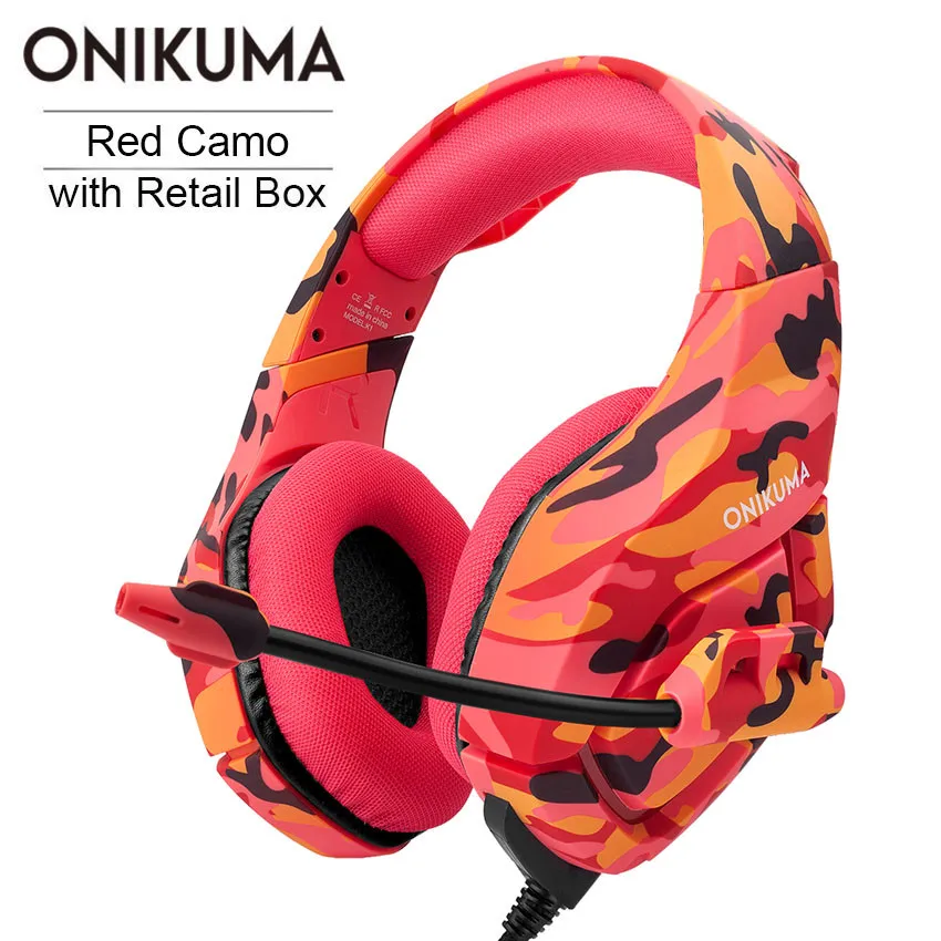 Red Retail Package ONIKUMA K1 Casque PS4 игровая гарнитура с микрофоном камуфляжные наушники с шумоподавлением для ПК сотового телефона Xbox One ноутбук - Цвет: Red Retail Package