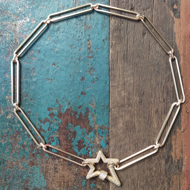 Женский кулон в виде пентаграммы чокер с прямоугольной толстой цепочкой ручной