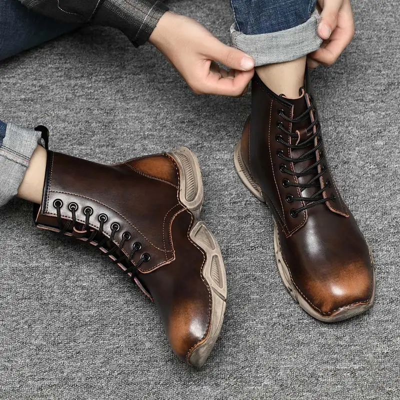 

Leisure PU Leather Ankle Boots 2020 Hip-hop Boots Brand Men Fashion Casual Shoes Thick Bottom Men Shoes Botas Hombre