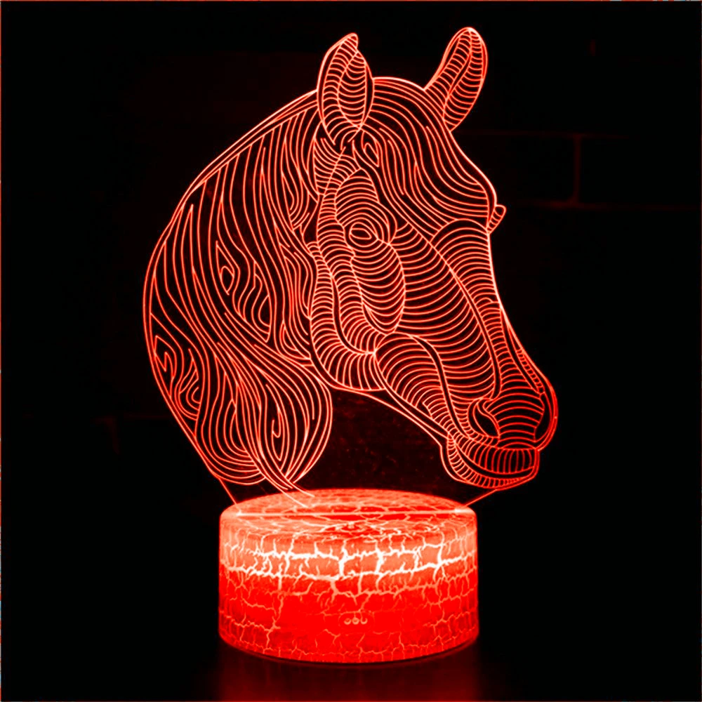 

3D Night Light Animal Home Decoration Horse Statue Horse Head Sculpture Toy Model Handicraft Gift Decoration Colorful LED Light
