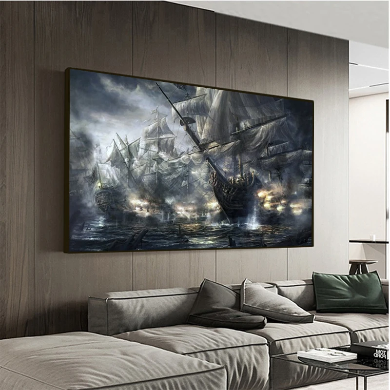 

Vintage Pirate Ship Black Sailing Ship Seascape Canvas Painting Posters and Prints Ship Murals Living Room Home Decor Picture