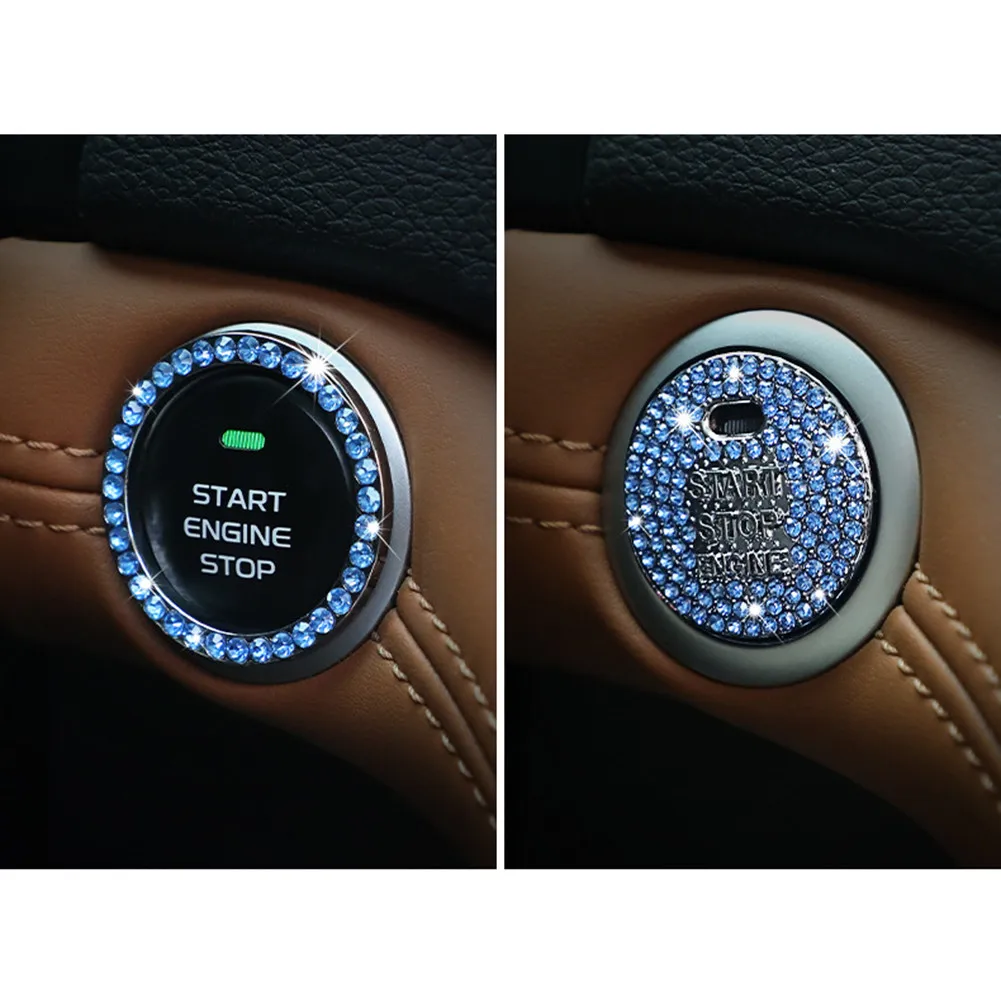 

Rhinestones Button Bling Sticker Blue Crystal Decor Ignition Start Stop