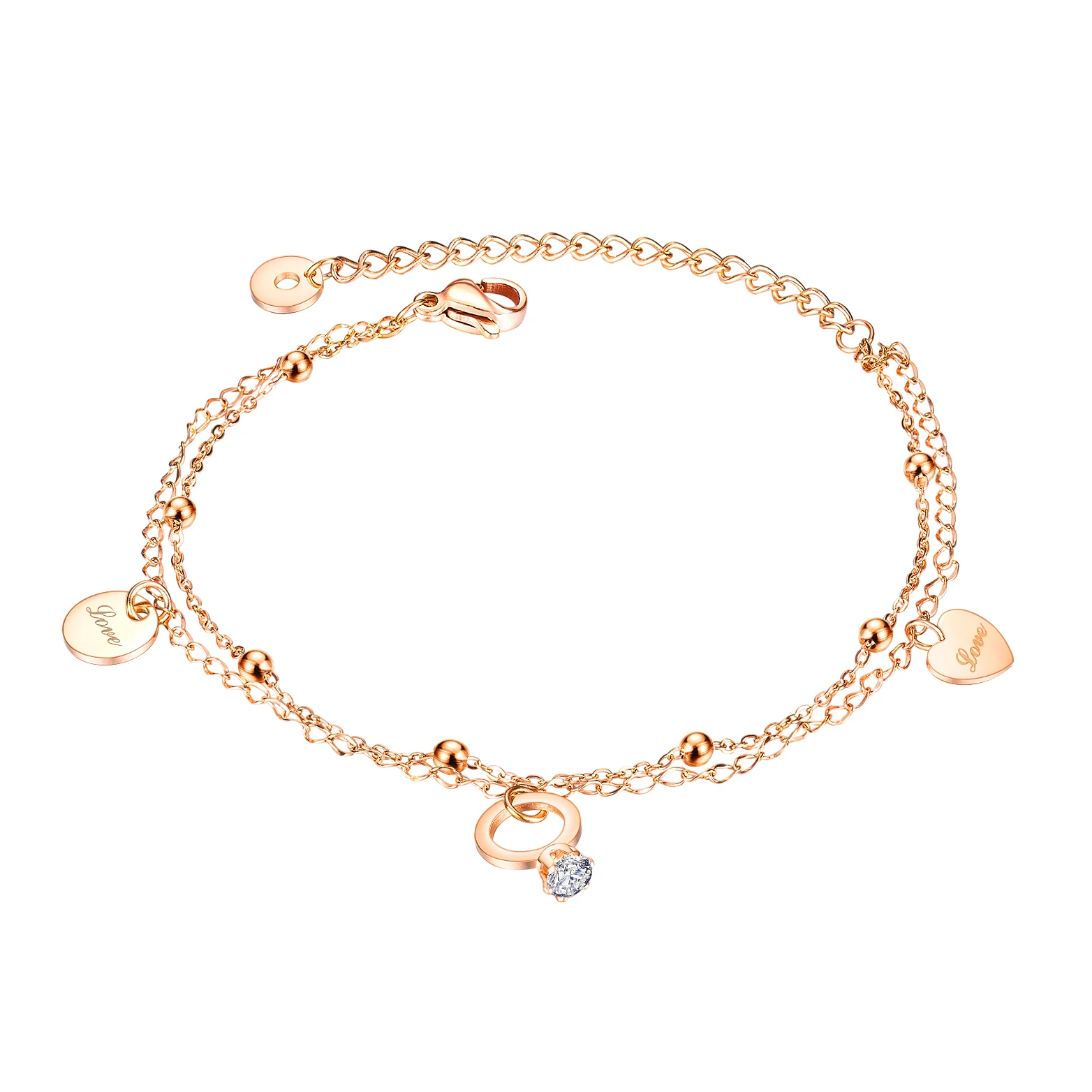 

Kpop Round Heart Beads Zirconia Bracelets For Women 2020 Fashion Stainless Steel Layered Chain Cuff Jewelry Accessories Bracelet