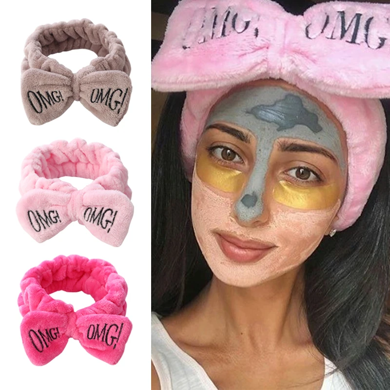 

New Letter OMG Headbands for Women Girls Bow Wash Face Turban Makeup Elastic Hair Bands Coral Fleece Hair Accessories