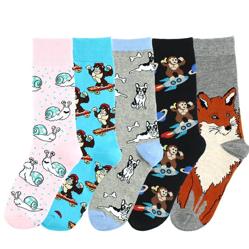 Хлопковые носки до середины икры для взрослых с забавными животными скейтборд