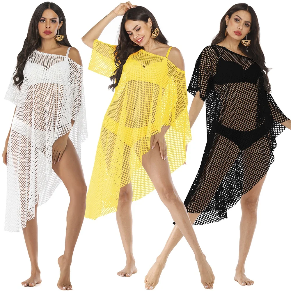 

Sexy Hollow Out Beach Dress Women V Neck Sleeveless Crochet Swimsuit Cover Up Vestidos Female Bathing Suit 2021 Summer Beachwear