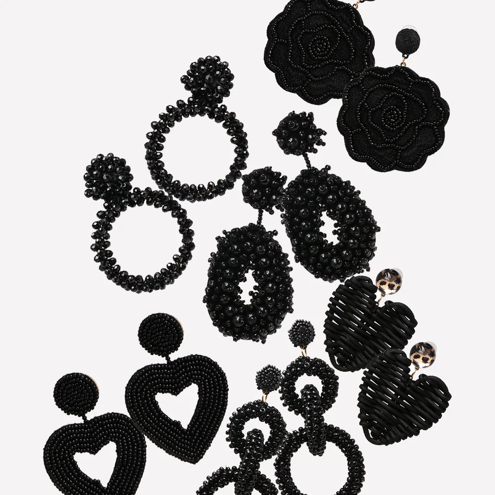 Женские винтажные серьги подвески JURAN большие черные ручной работы с полимерными