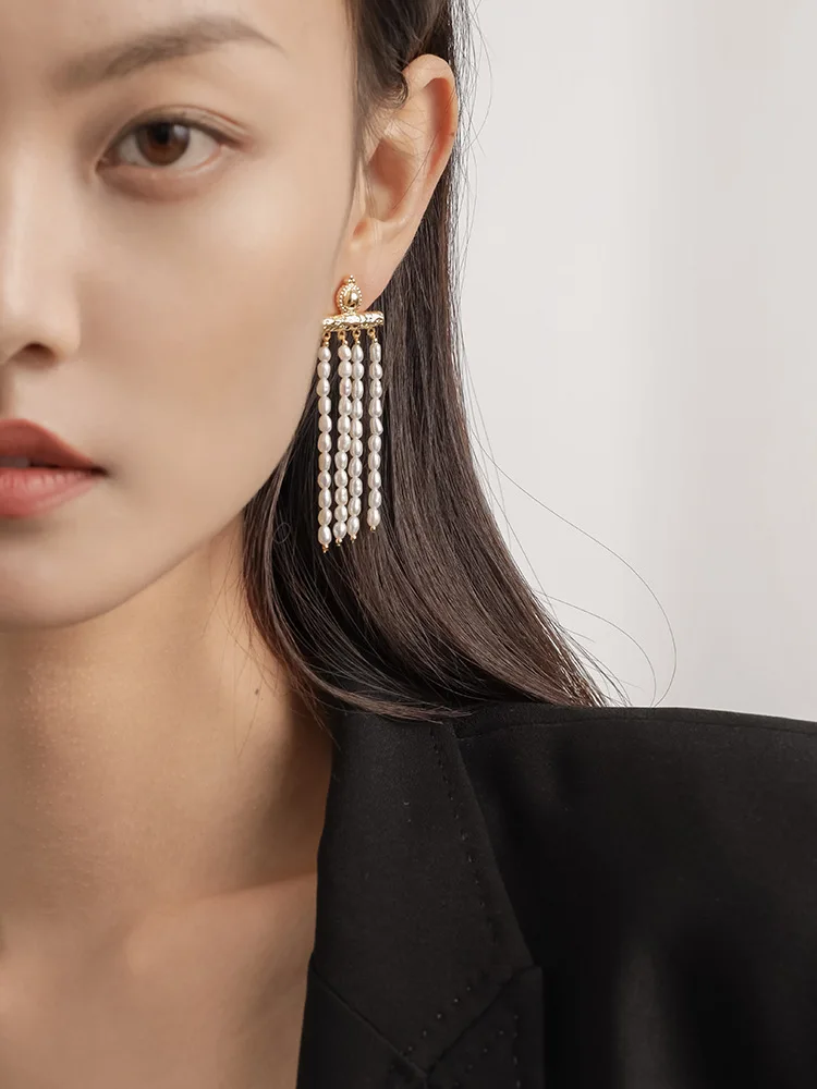 

Вечный чудо-глэм из натурального жемчуга Geo кисточкой Висячие серьги для женщин ювелирные изделия дизайнерские готический, богемный вечерн...