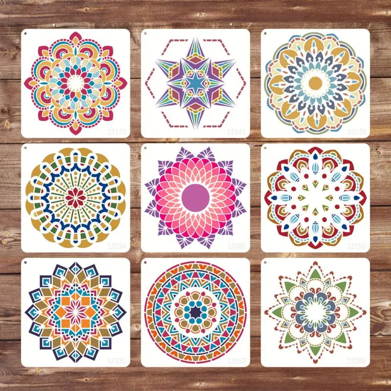 

Set of 9 12 x 12 Inch Large Size Reusable PET Stencil Mandala Stencil Template XXUC
