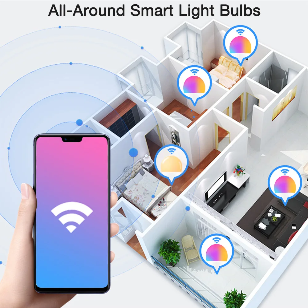 Умсветильник ПА B22 E27 RGB 15 Вт с Wi-Fi лампа работает Alexa/Google Home AC85-265V + белый/теплый