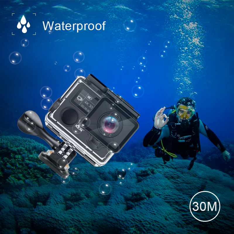 Экшн-камера EKEN H5S Plus HD 4K 30fps EIS с чипом Ambarella A12 внутри, водонепроницаемая на 30 метров, с сенсорным экраном 2.0 дюйма.