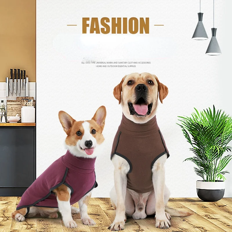 

High Collar Dog Clothes Pet Patchwork Solid Color Pullover Winter Warm Big Dog Coat Pharaoh Hound Great Dane Sweatershiets Suit