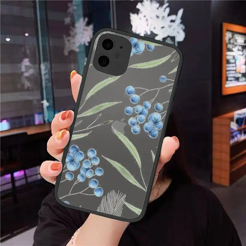 

Phone Case For iPhone 12 11 Mini Pro XR XS Max 7 8 Plus X Watercolor plants with flowers Matte transparent cover