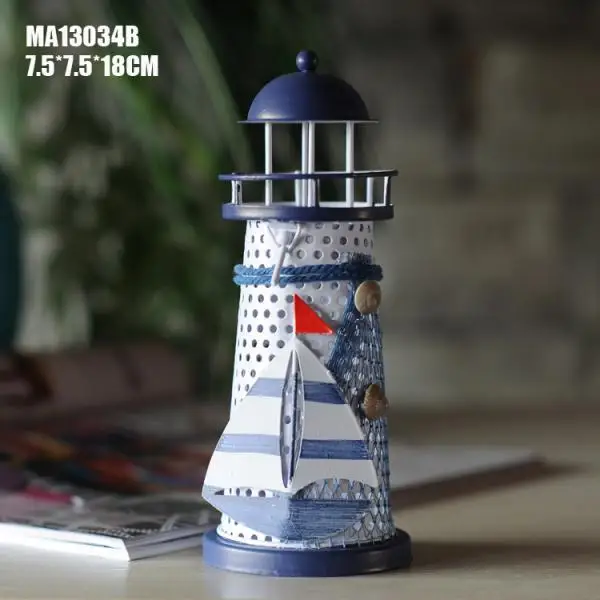 18cm Stripe sailing 1 шт. из кованого железа Морской Маяк фонарь подсвечники морская тема домашний кафе Настольный центральный - Цвет: 18cm Stripe sailing