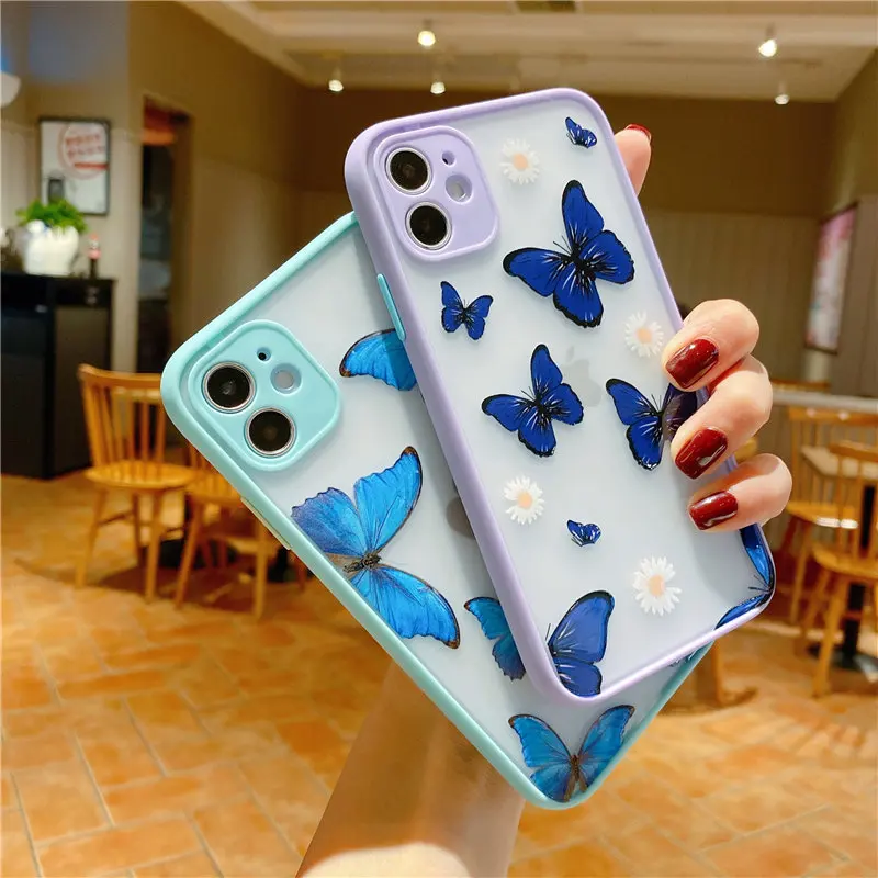 

Lovebay Lens Protection Candy Phone Case For iPhone 11 Pro SE 2020 X XR XS Max 8 7 Plus 11 Clear Butterfly Flowers Hard PC Cover
