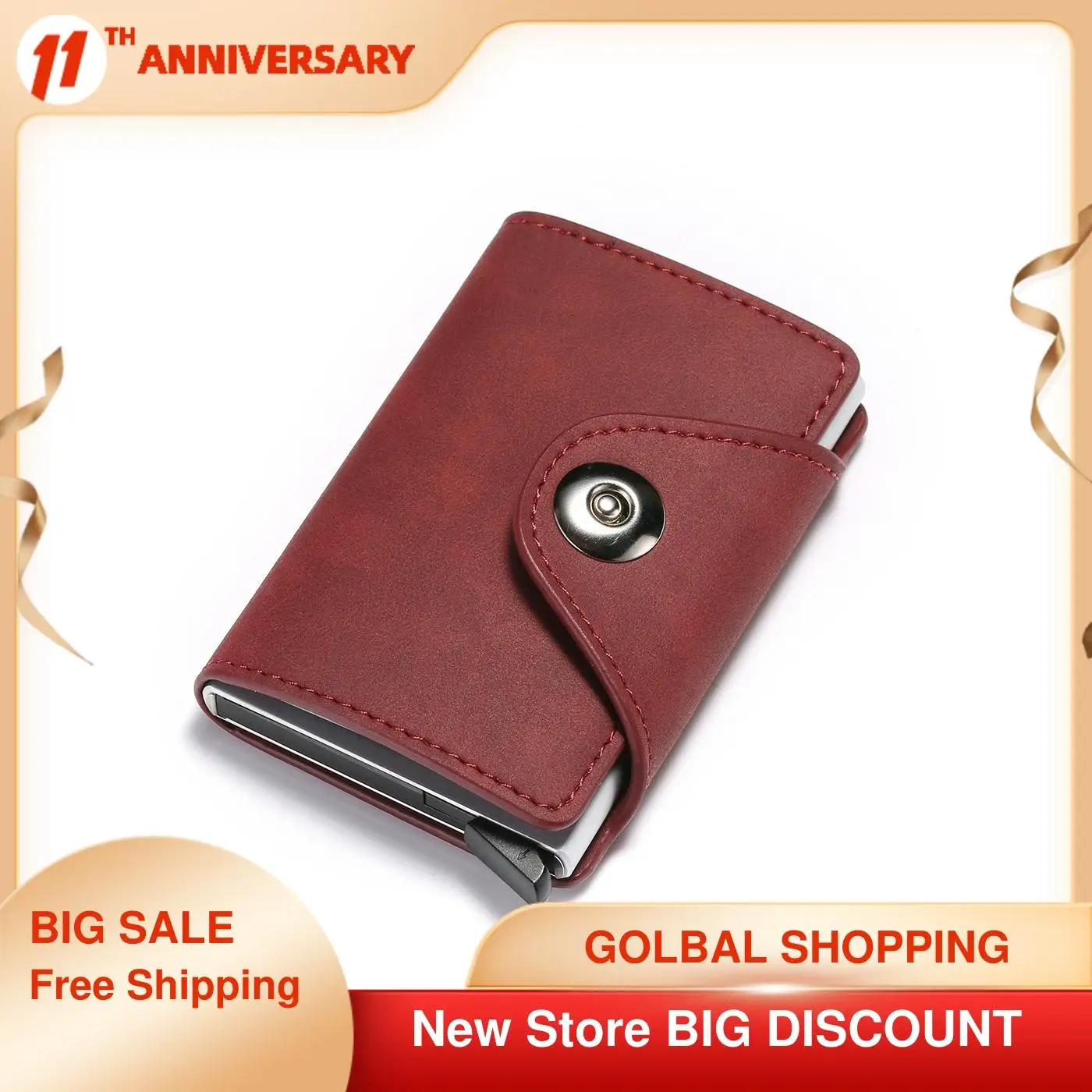 

2021 Upscale Men RFID Wallet Credit Card Holder Mini Aluminum Box Card Wallet RFID Leather Pop Up Card Case Coin Purse Gift