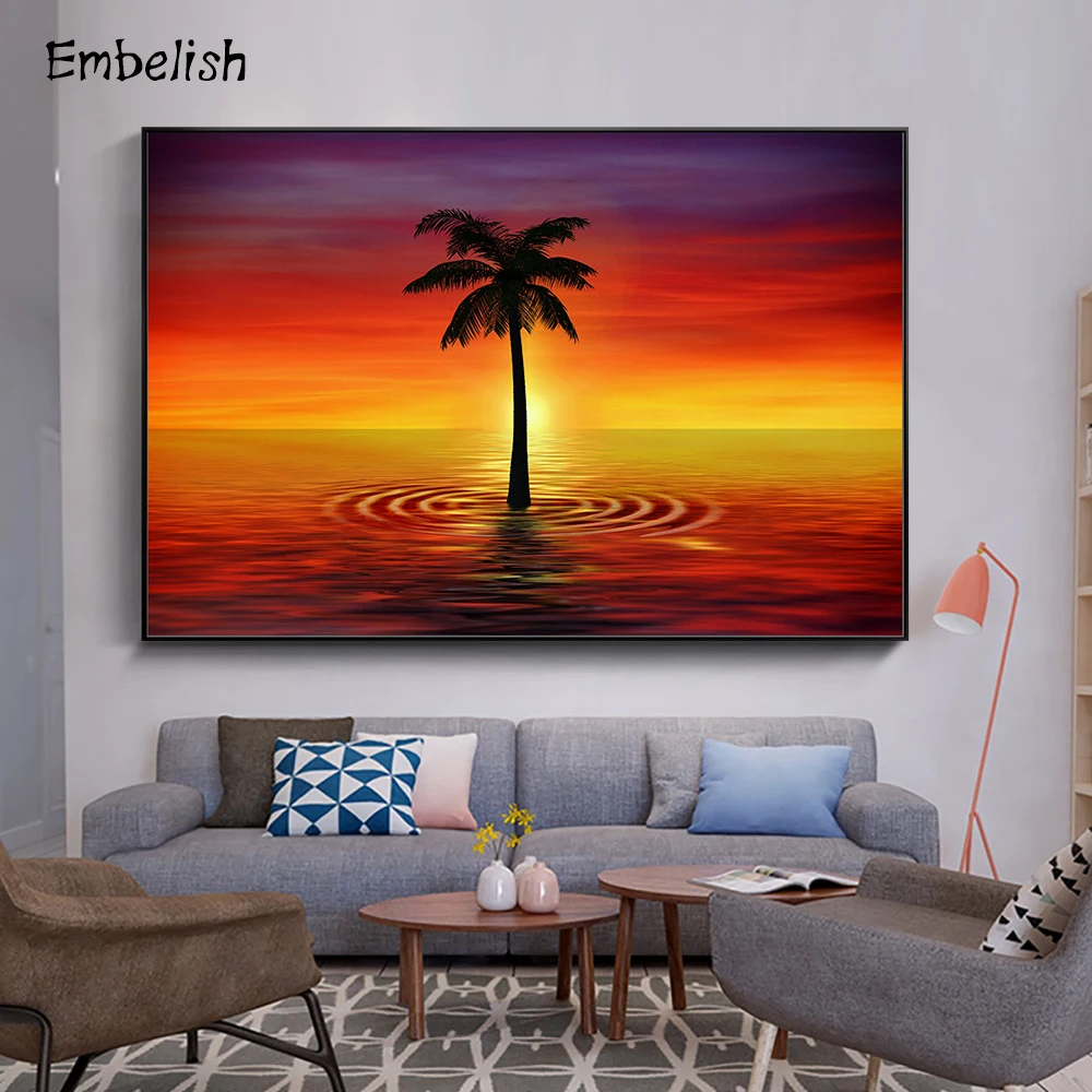 

1 Pieces Sunset Coconut Tree Landscape Modern Home Decor Wall Art Pictures For Living Room HD Print Canvas Paintings