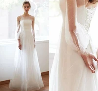 ensotek new boho wedding dresses 2020 illusion neck puff long sleeves bridal gowns backless floor length vestido de noiva