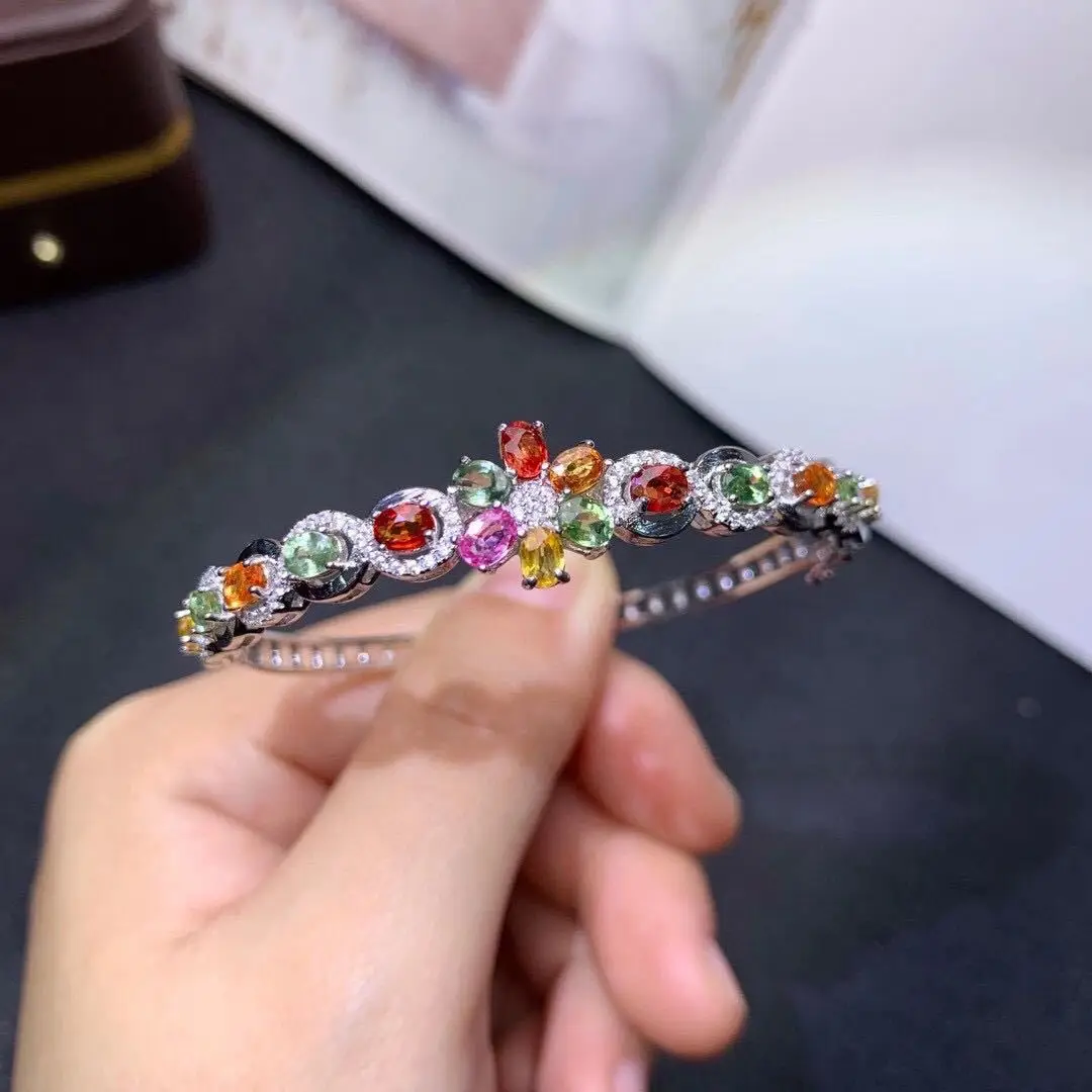 Fashion Luxury Crystal Colorful Simulated Tourmaline Bangles Bracelets Women's Silver Color Bracelet Best Gifts For Girlfriend