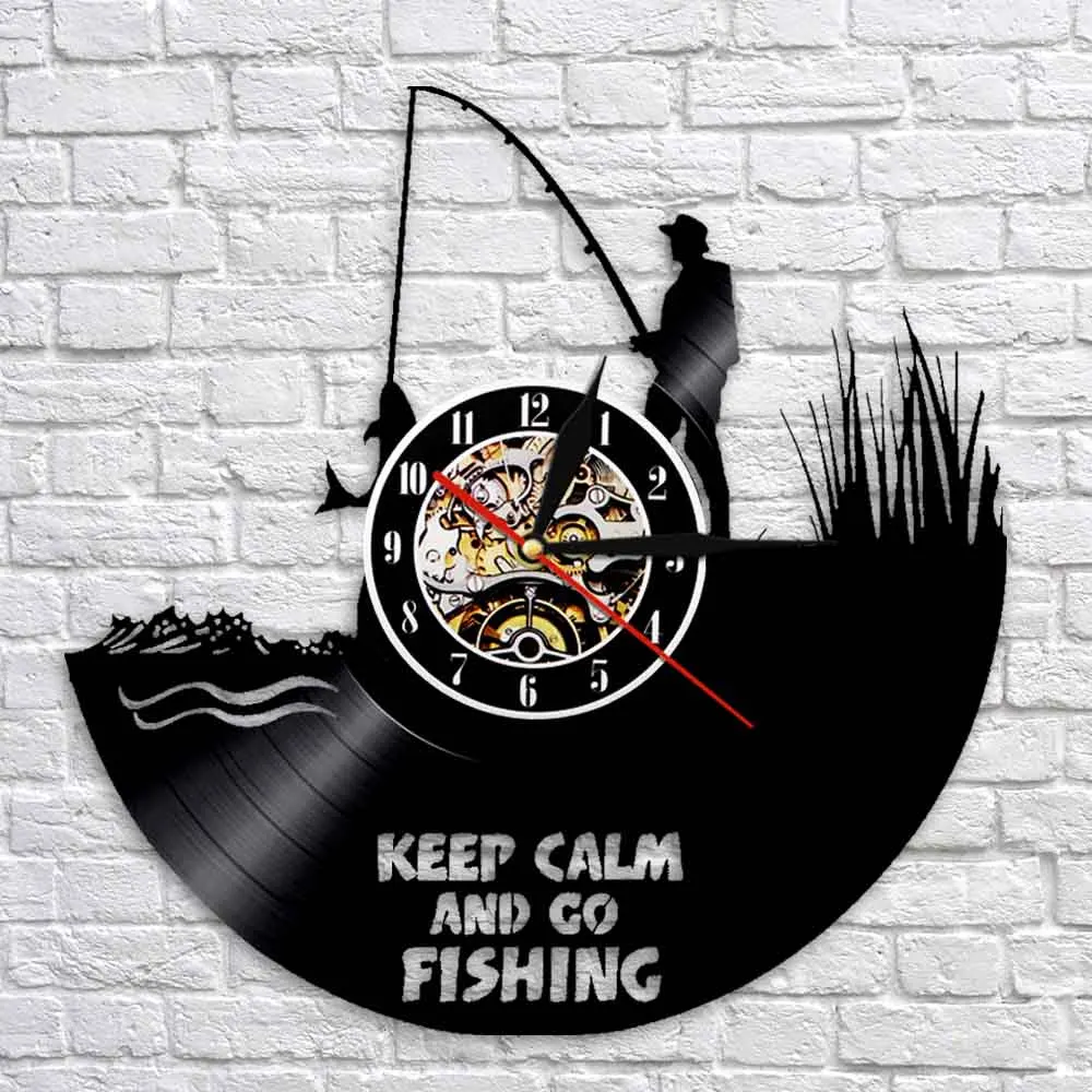 Веселые настенные часы Keep Calm and Go для рыбалки в рыбацком стиле речной виниловая