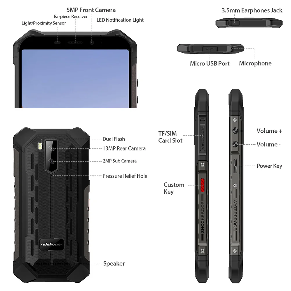 Смартфон Ulefone Armor X9 защищенный водонепроницаемый 5 дюйма 3 + 32 ГБ IP68 NFC 4G LTE - купить