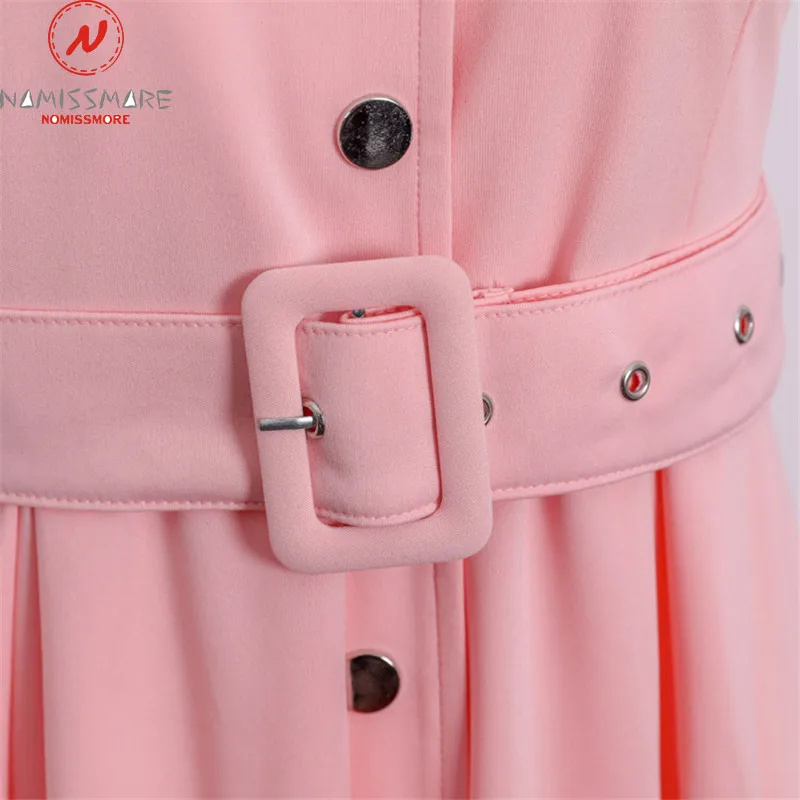 

Elegant Women Sumemr Solid Color A-Line Dress Single-Breasted Design Belt Decor O-Neck Short Sleeve High Waist Slim Long Dress