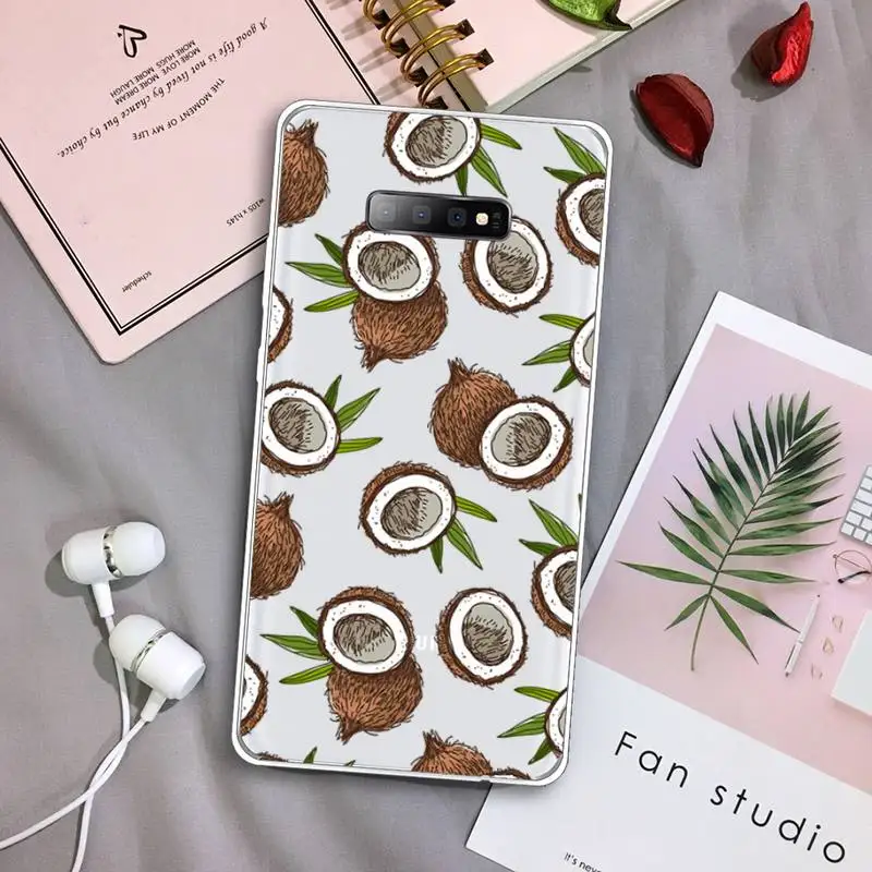 

Summer fruit beach coconut Phone Case Transparent For Samsung Galaxy S A 5 7 8 9 2015 20 edge plus 10 e lite 2019