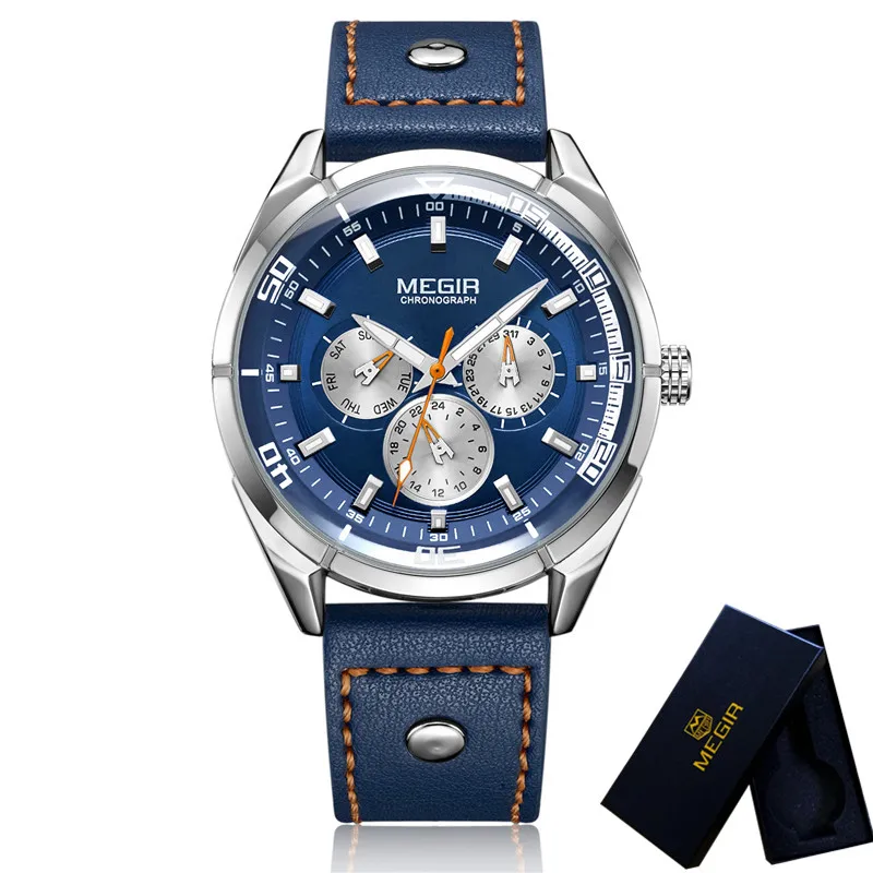 Часы MEGIR Мужские кварцевые в стиле милитари роскошные брендовые с календарем и