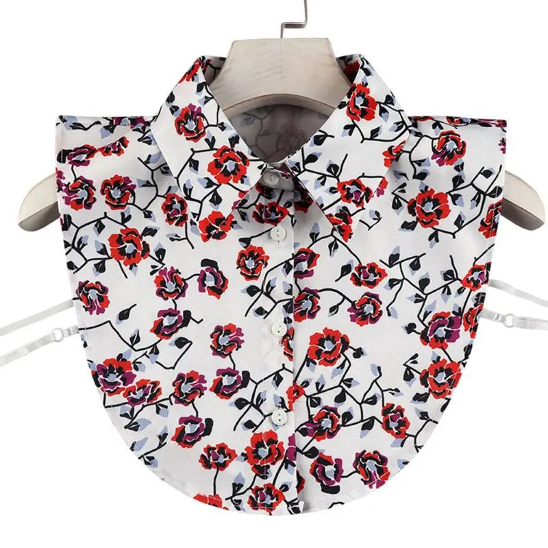 

Women Summer Detachable False Collar Vintage Rose Flower Printed Button Down Lapel Decorative Half Blouse Tops Necklace