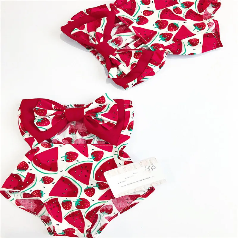 Милый купальник для новорожденных девочек с принтом арбуза клубники трубчатые