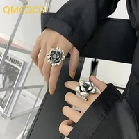 qmcoco new silver color engagement classic rings fashion creative exaggeration flower vintage punk party jewelry gifts for women