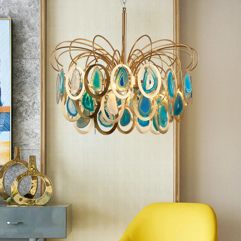 Современные люстры Роскошный Агат Подвеска светильник E14 творческая Синая