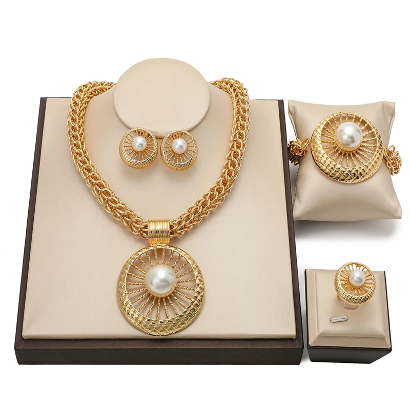 

Fashion African Beads New Design Jewelry Sets Dubai Gold Color Brand Jewelry Set statement Wedding Woman Costume jewelry set