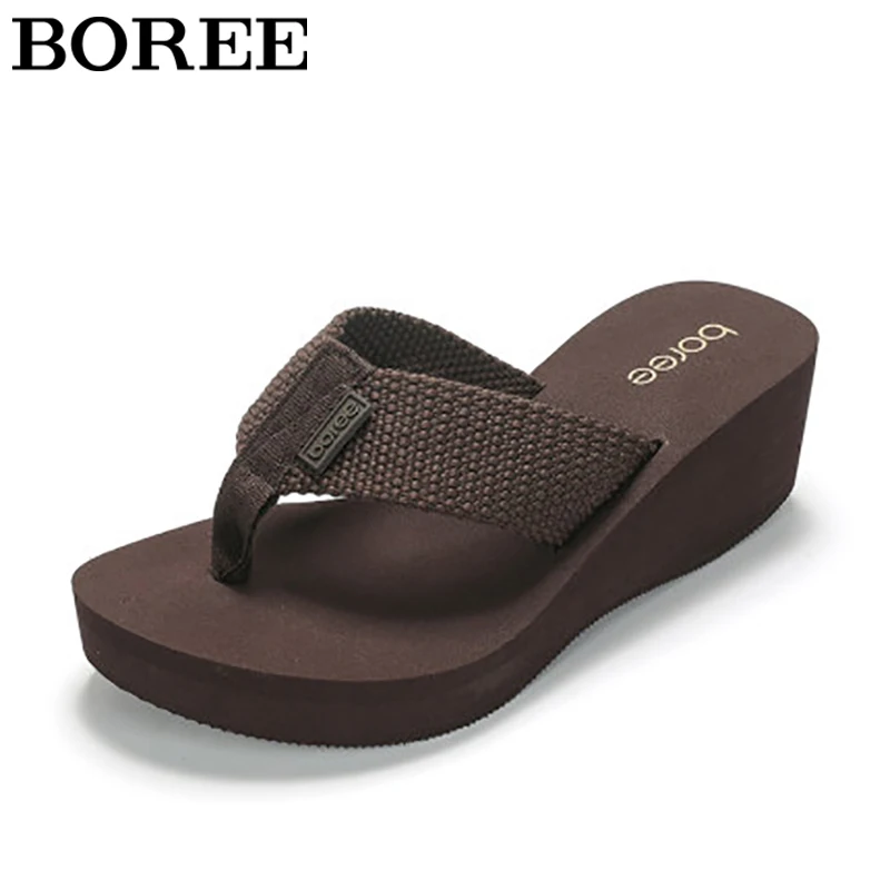 BOREE Women Slippers Summer Wedge Platform Shoes Beach Flip Flops Non-slip High Heel Slippers Fashion Ladies Sandals Large Size