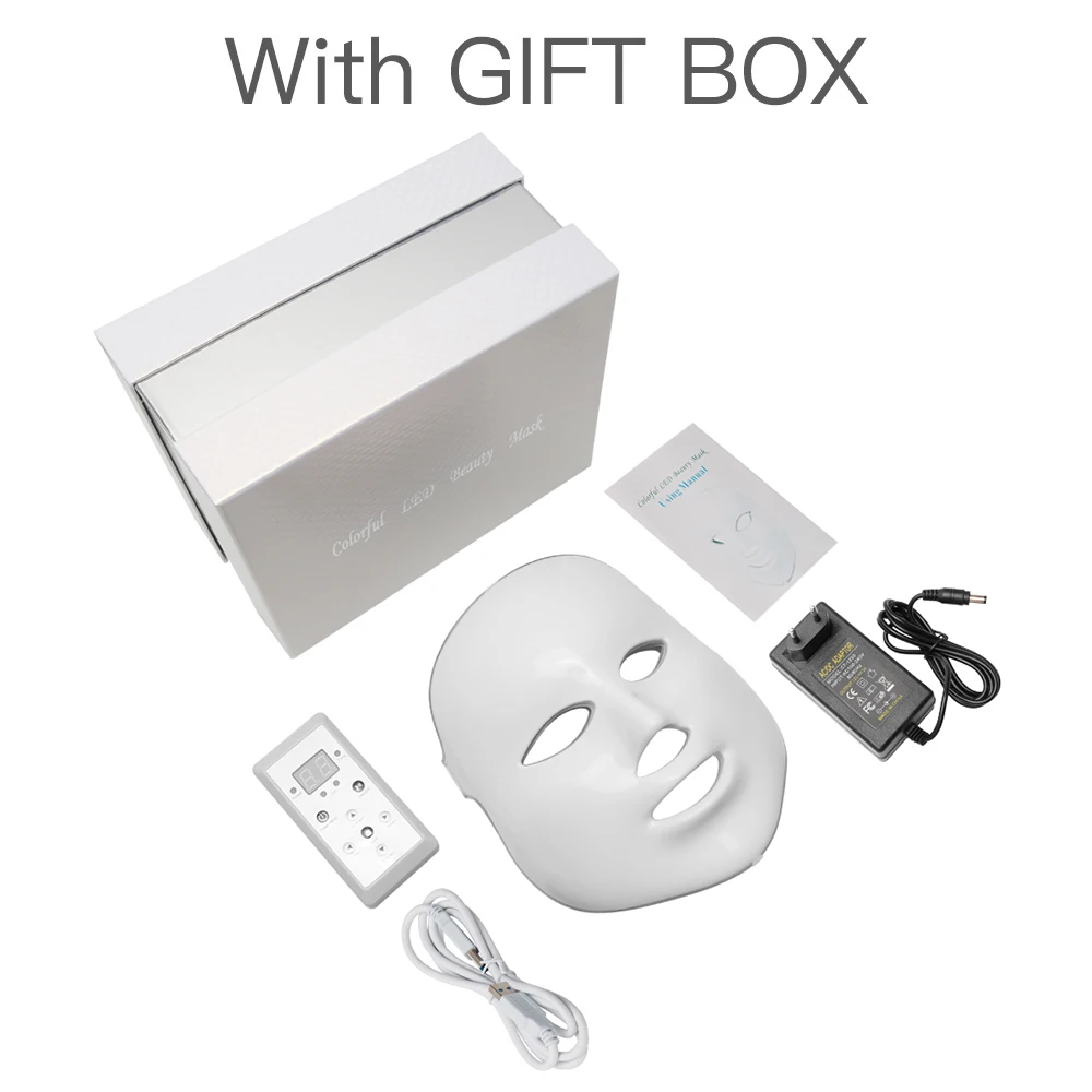 No neck with box Светодиодный Фотофон для красоты, электрическая светодиодный маска для лица, 7 цветов, светодиодный, для омоложения кожи, против морщин, фотонная терапия, лифтинг для лица - Цвет: No neck with box