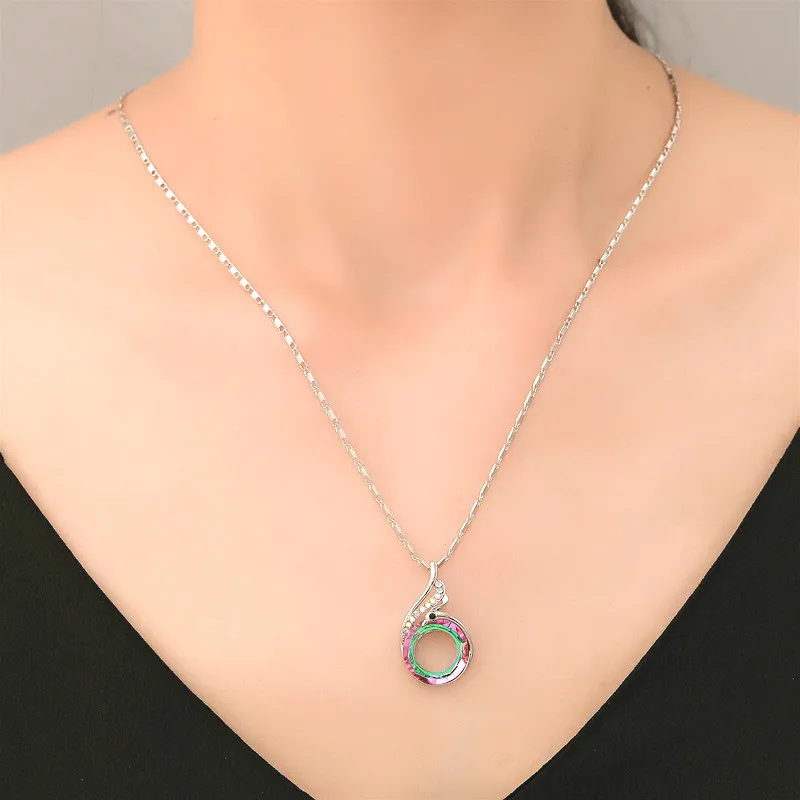 Новый цветной кристалл павлин кулон 925 Серебряное ожерелье модное очарование