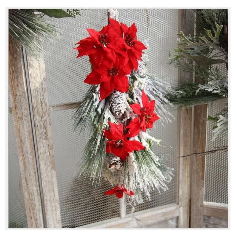 Индиго-красный Poinsettia Рождественский цветок Висячие цветочные композиции букет из искусственных цветов вечерние домашние мероприятия