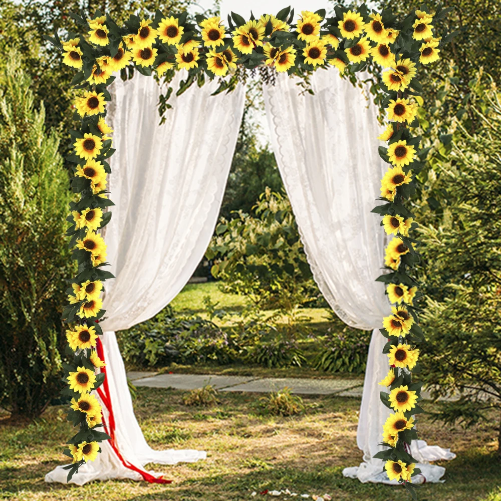 

Garden Craft Silk Flower Hanging Wreath Decor Ornaments Leaf Swag Fake High Quality Artificial Door Wedding Sunflower Garland