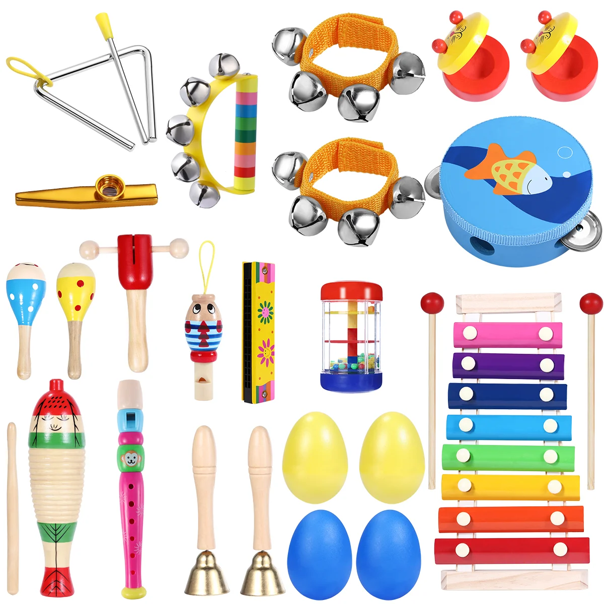 

iBaseToy Percussion Set Kids Children Toddlers Musical Toys Band Rhythm Kit Instruments for Preschool Educational Tools (23pcs)