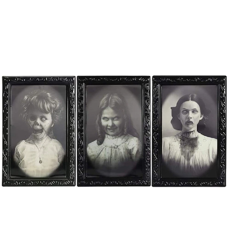

Quality Halloween Decoration 3D Changing Face Moving Picture Frame Portrait Horror Decoration for Horror Party Decoration 3 Pack