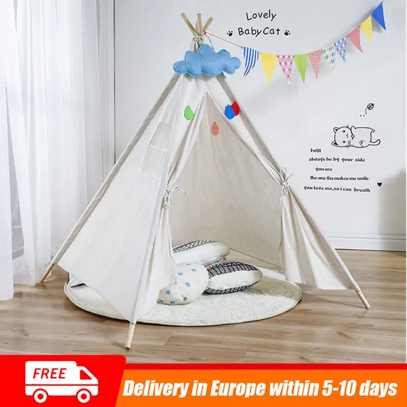 

Tipi Triangle KidsTent Teepee Canvas Sleeping Dome 130cm Play-Tent Teepee House Wigwam Room Children's Tent Game-House